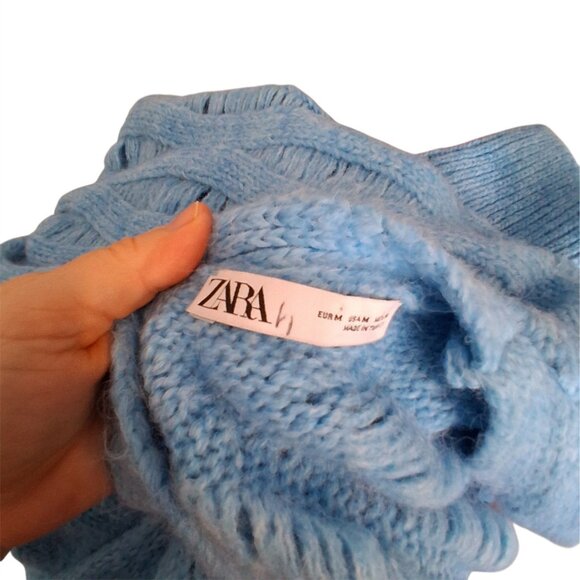 Zara sweater womens medium blue distressed wool blend long - Picture 2 of 4